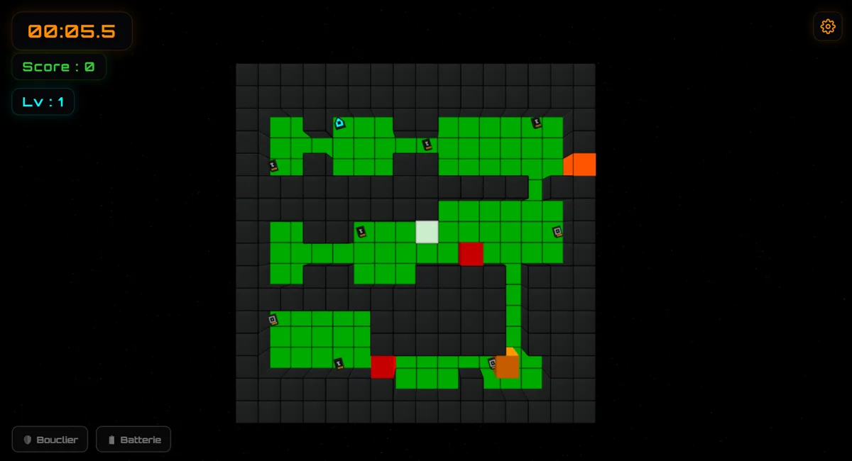 Vue d’une face de labyrinthe vert dans l’espace dans LabyCube